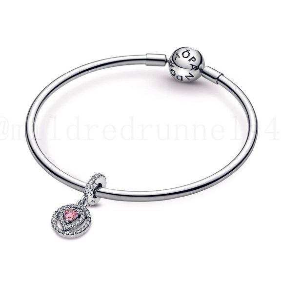 Pandora Sparkling Double Halo Heart Dangle Charm - Picture 4 of 5